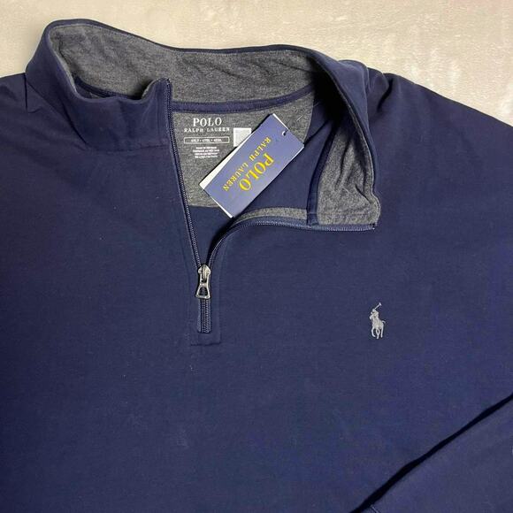 NWT Ralph Lauren Polo Pullover Men's 4XLT Dark Blue 1/4 Zip Soft Stretch Sweater - Picture 1 of 10